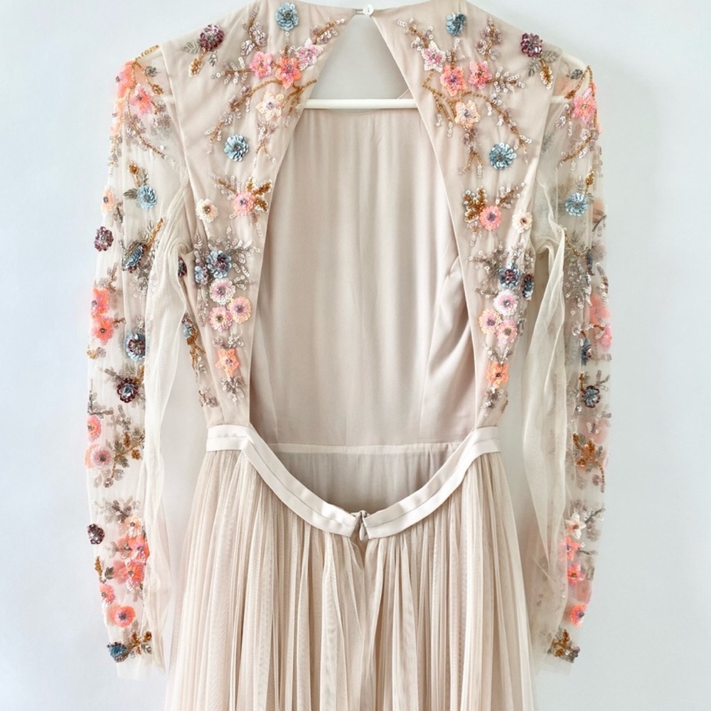 Needle & Thread Floral Embroidered Maxi Dress in Cream and Pink - Picture 6 of 14